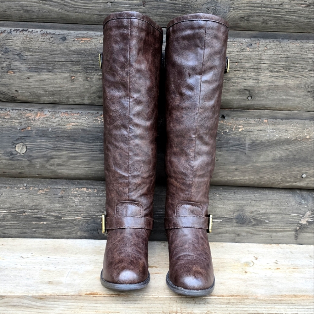 JustFab Zella Brown Vegan Leather, Western Riding Moto Boots. WMS 8M - Picture 7 of 13